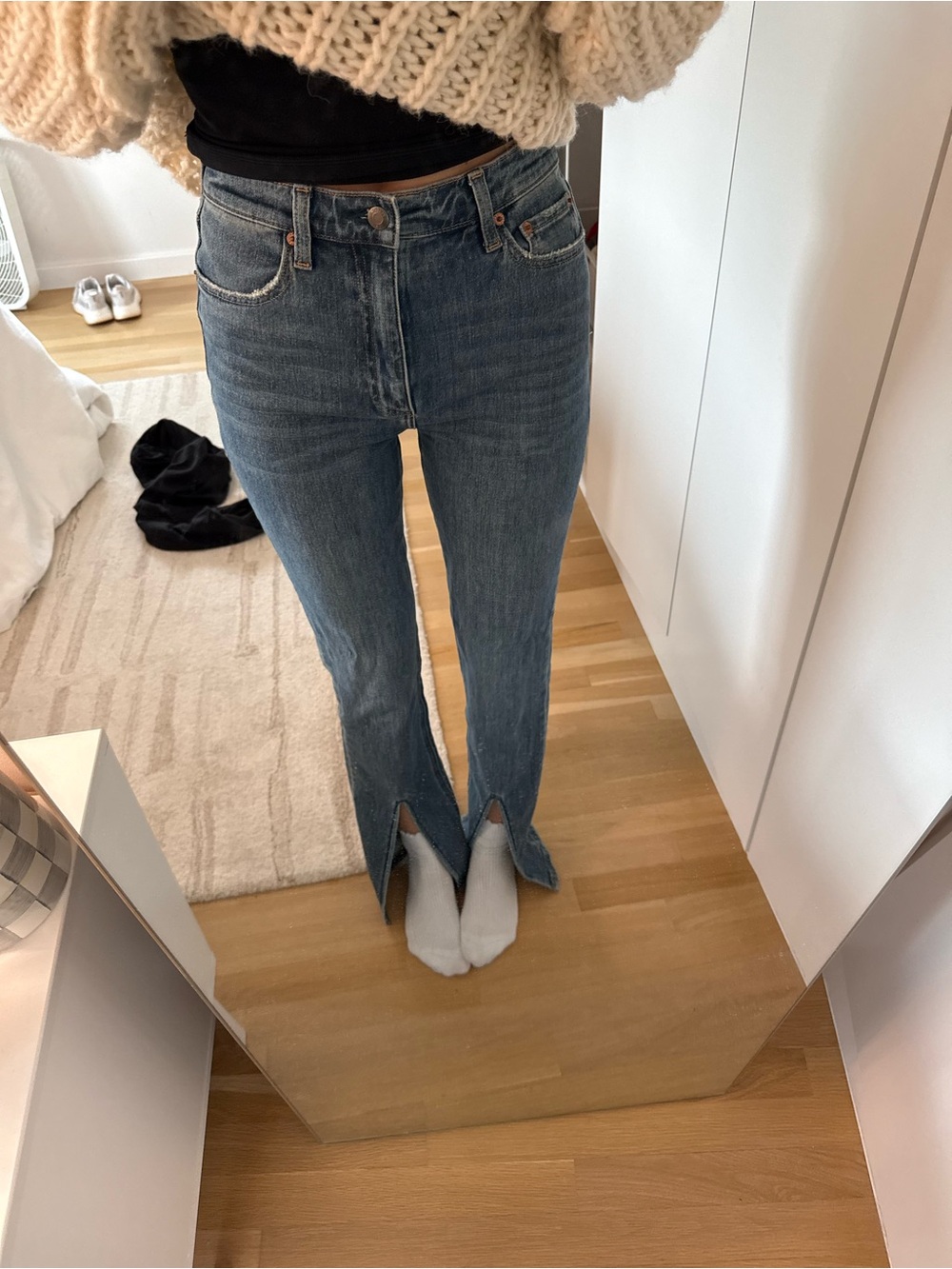 High-Rise Split-Hem Women's Jeans in Medium Blue